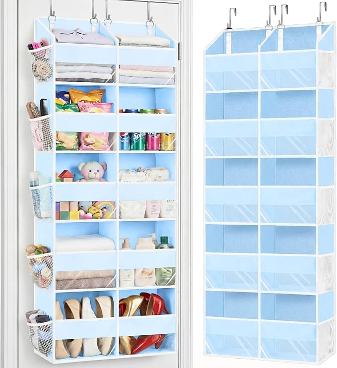 Blue Over the Door Organizer 5 Tiers, Extra Large Behind Door Storage of 10 by Ofiray-home