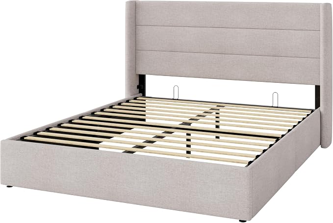 Allewie Queen Size Lift Up Storage Bed, Modern Wingback Headboard, Hydraulic - Image 9