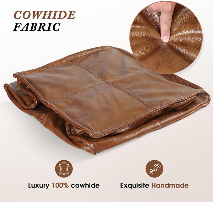 Leather Ottoman, Handmade Stuffed Square Ottoman, Genuine Leather Pouf - Image 8