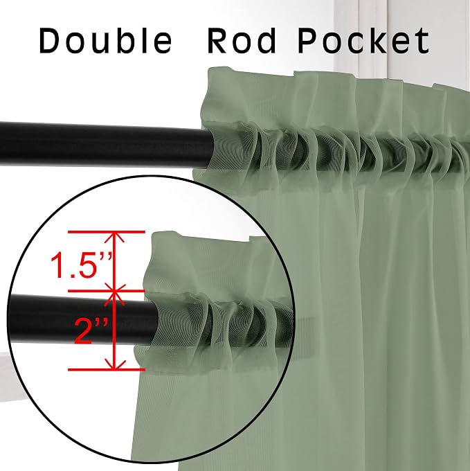OVZME 2 Panels Window Sage Green Sheer Curtains 42" x 45" Inches - Image 3