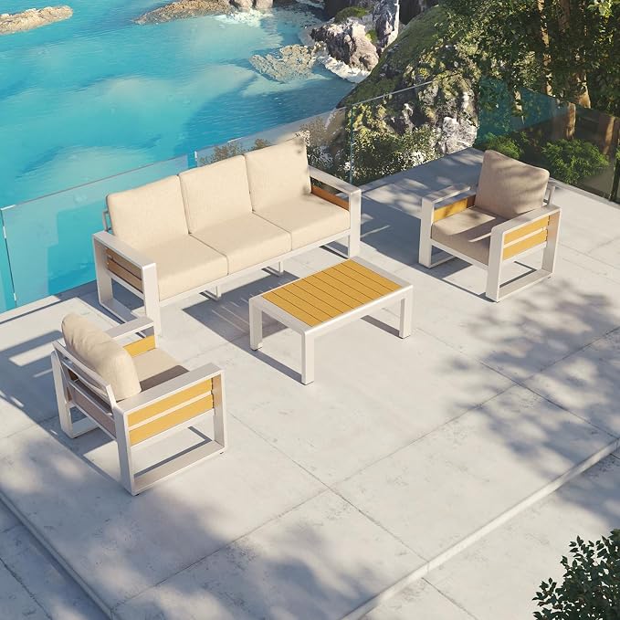 Aoxun Aluminum Patio Furniture Set, 5 Seats Luxury Metal Patio Conversation Sets - Image 8
