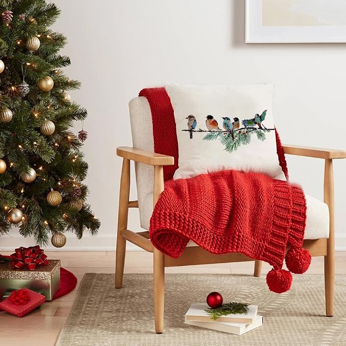 RABUSOFA Christmas Outdoor Pillow Covers Waterproof 18x18 Inch Birds Christmas - Image 4
