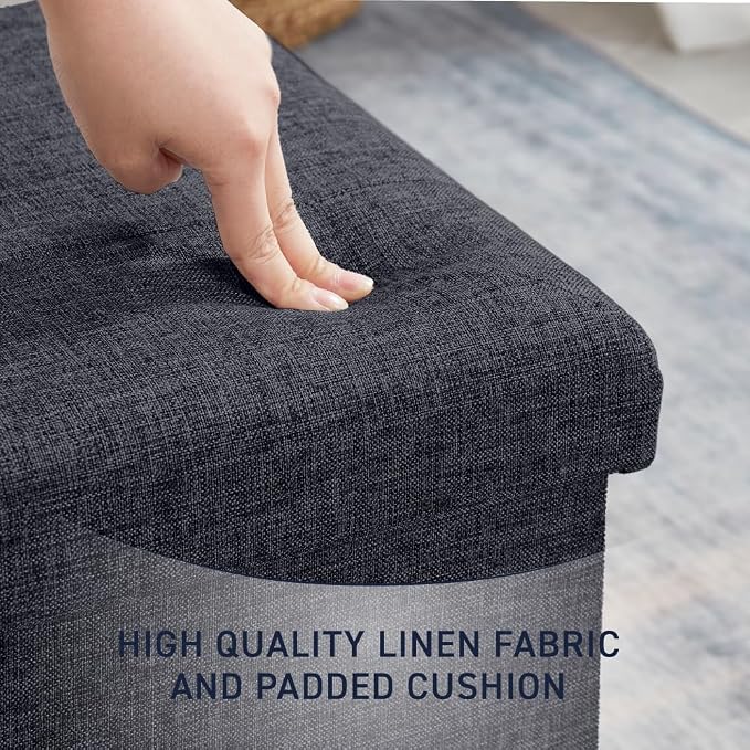 Ornavo Home 2 Pack 15 Inch Folding Storage Ottoman, Square Cube Linen Small - Image 6