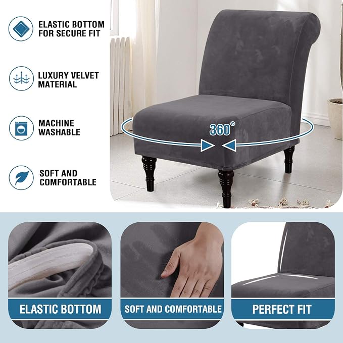 H.VERSAILTEX Armless Accent Chair Covers Thick Velvet Armless Chair Slipcovers - Image 6
