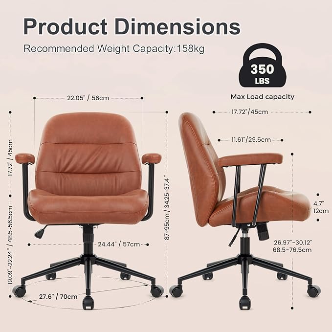 IWMH Leather Office Chair with Removable Armrests，Mid-Back Ergonomic Desk Chair - Image 3