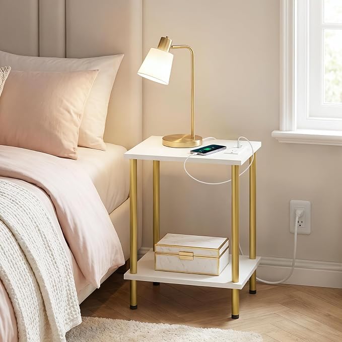 HOOBRO Side Table with Charging Station, End Table with USB Port and Outlet - Image 4