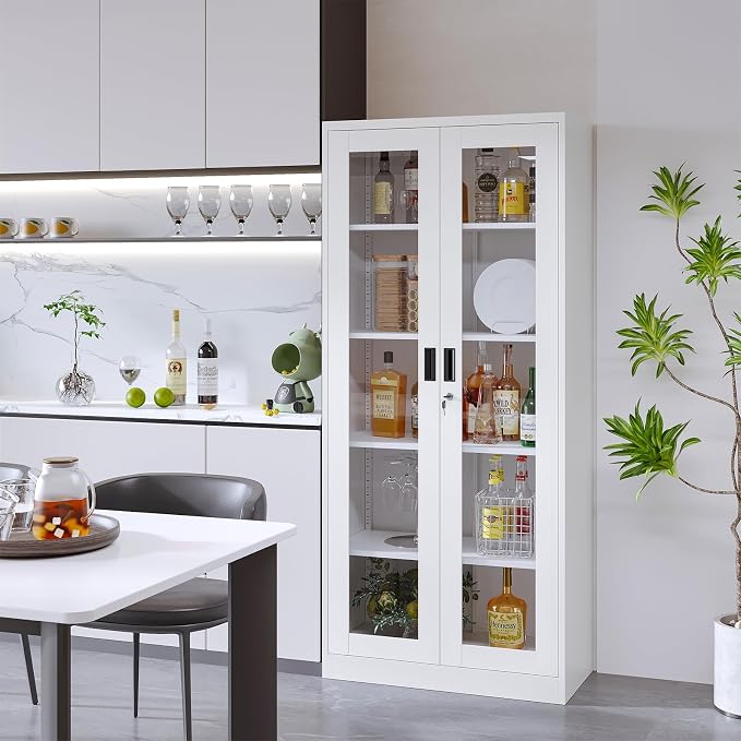 Glass Display Cabinet With Doors, 4 Adjustable Shelves - Image 6