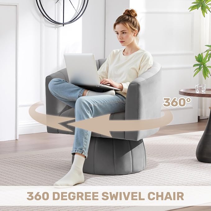 Swivel Accent Barrel Chair, Cute Comfy Small Round 360° Arm Chair. Velvet Sofa - Image 4