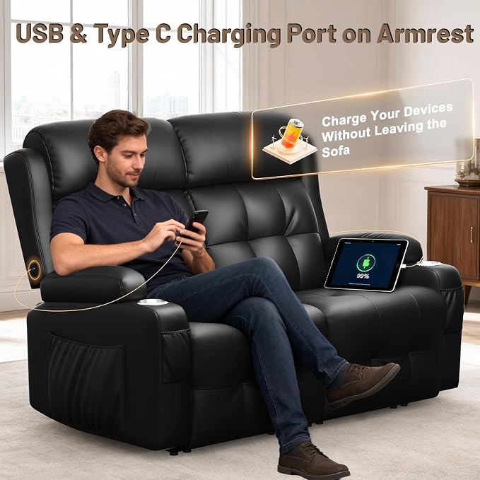 Power Loveseat Recliner with 2-Point Graphene Heat & Massage, Under-Seat - Image 5