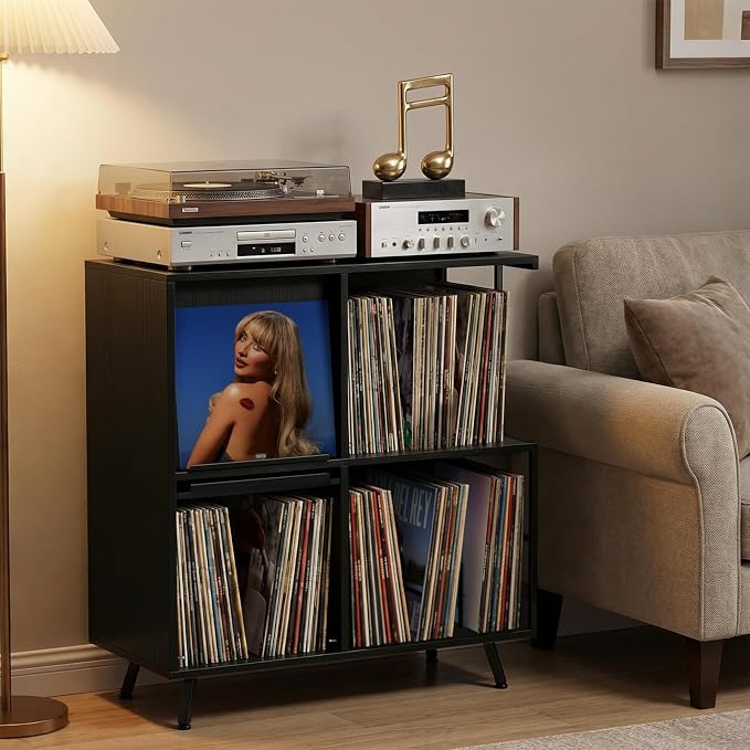 Faesun 3 Tier Flip Top Record Player Stand, Vinyl Record Storage Holds up to - Image 2