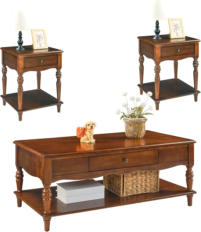 Living Room Table Set-One Rectangular Coffee Table and Two Square End Tables by MODERION-YourHomeSoulMate