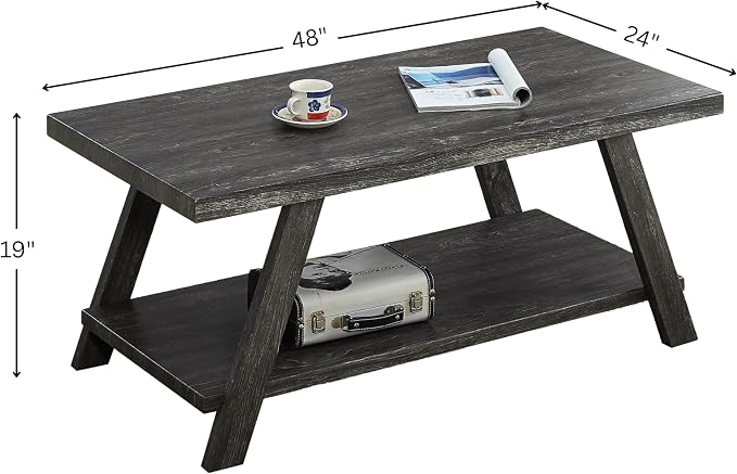 Contemporary Wood Coffee Table 48 in, Charcoal Living Room Table - Image 2