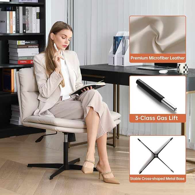 EMIAH Armless Office Desk Chair No Wheels PU-Padded Vanity Mid-Back Ergonomic - Image 9