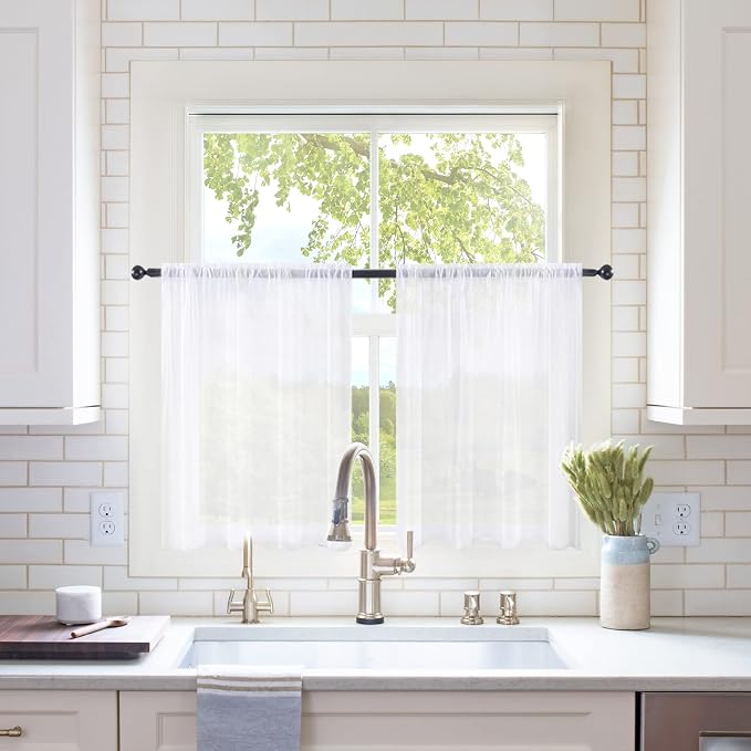 MIULEE 2 Panels Kitchen Tiers Half Window Sheer Curtains Rod Pocket Voile Drapes by MIULEE