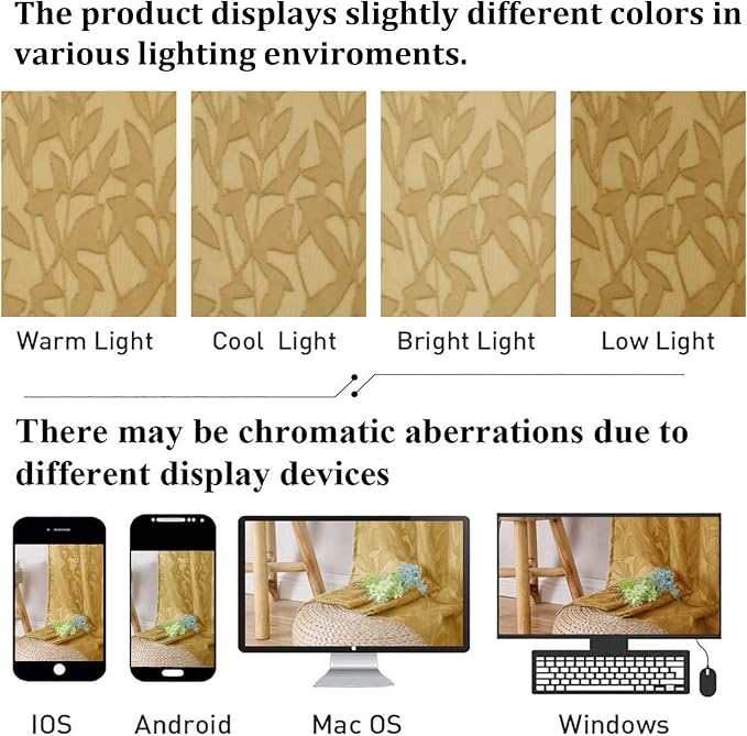 Lecloud Leia Dark Gold Sheer Curtains 84 Inches Long 2 Panels, Jacquard - Image 5