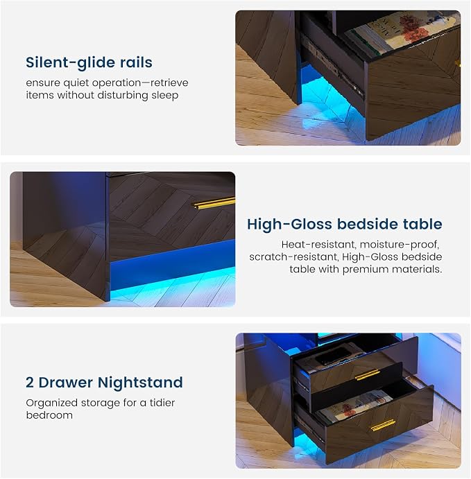 HNEBC Auto LED Nightstand with Wireless Charging Station & USB Ports, High - Image 8