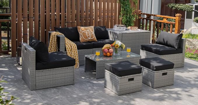 Tangkula 8 Piece Patio Wicker Furniture Set, Patiojoy Space Saving Outdoor PE - Image 2