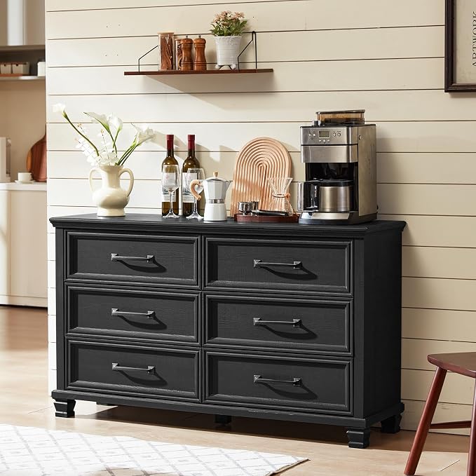 SAVOR LIFE Farmhouse Black 6 Drawer Dresser - Image 5