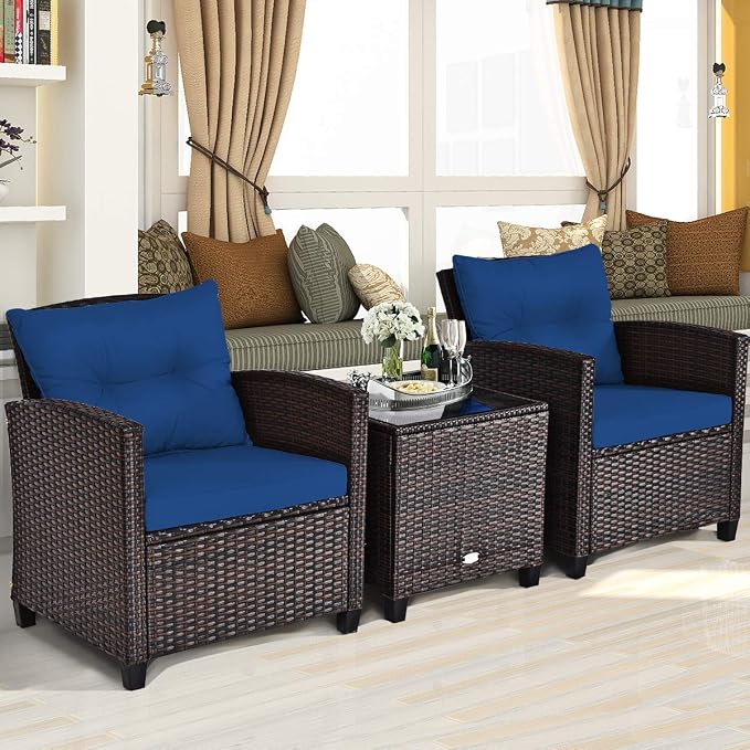 COSTWAY 3PCS Patio Furniture Set, PE Rattan Wicker Sofa w/Washable Cushion and - Image 5