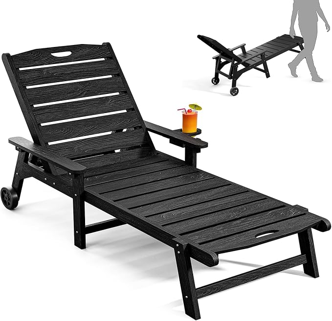 Outdoor Lounge Chair with 5-Position Adjustable, Outside Lounge Chair with Cup by LegacyAmerhomeDirect