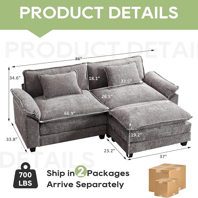 Oprisen 86" Modular Sectional Sofa, Comfy Cloud Couch Sectional Sofa - Image 2