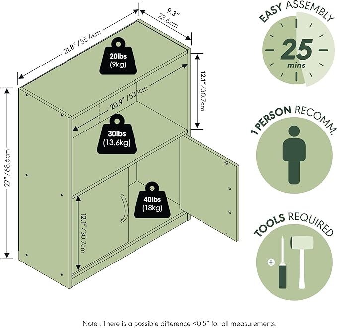 Furinno Gruen Book Shelf, 2-Tier Small Bookshelf, Bookcase - Image 3
