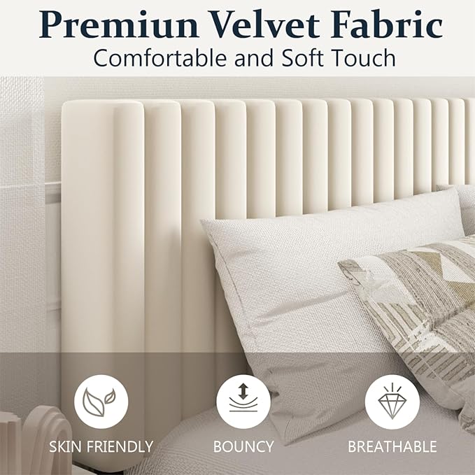 HAOARA King Size Bed Frame, King Size Platform Bed Frame and Velvet Upholstered - Image 4
