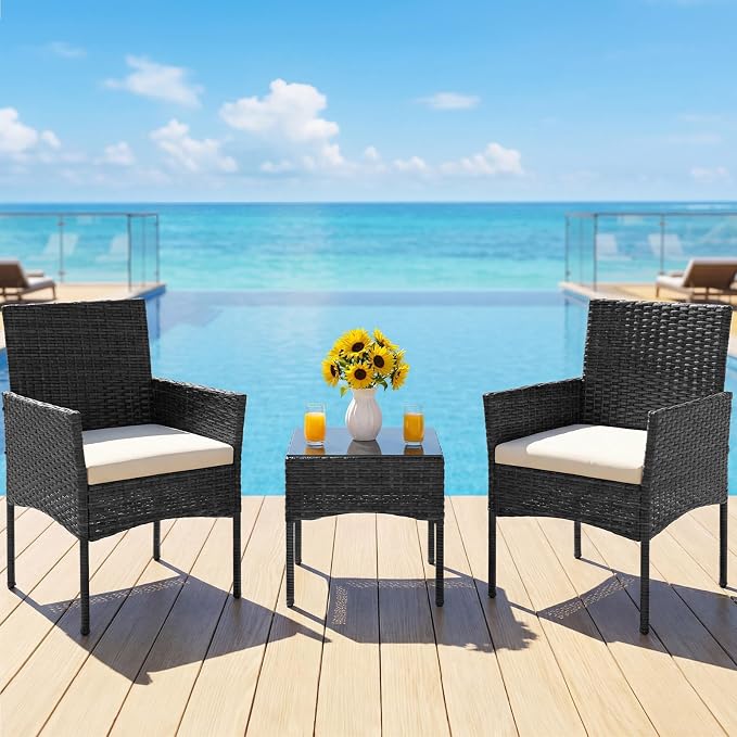 DUMOS 3 Piece Patio Furniture Set, All-Weather Outdoor Wicker Chairs - Image 7