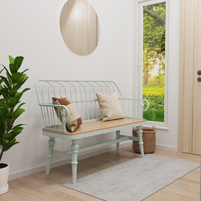 DIBRATY Entryway Bench, Spindle Back Wooden Dinning Bench, Farmhouse Foyer Bench - Image 5