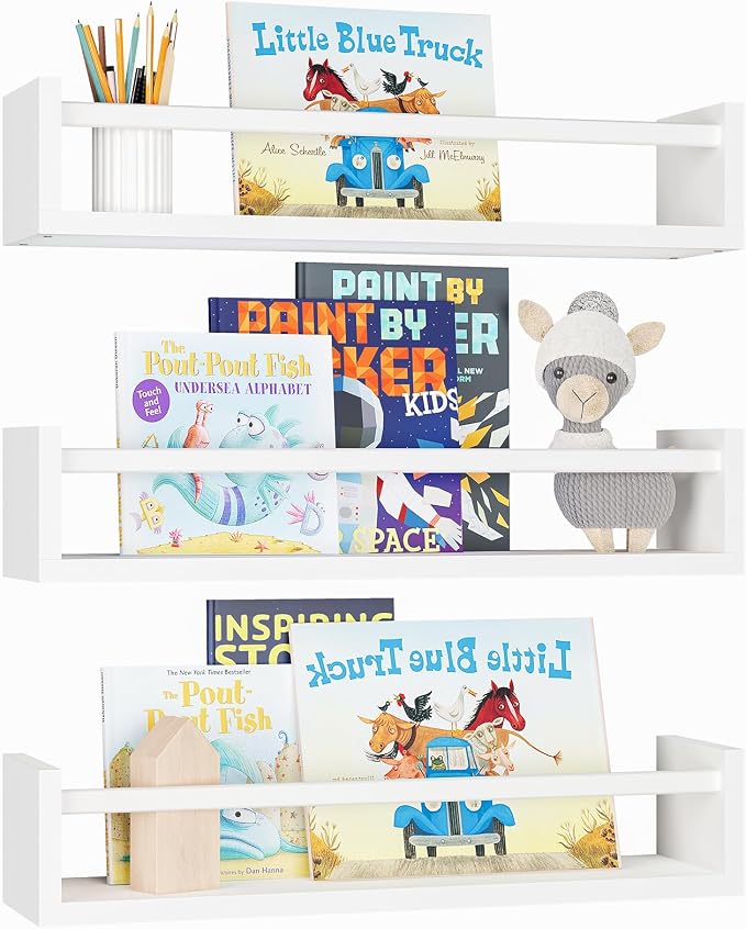 Fixwal Floating Bookshelves for Wall, 16.5 Inch Wood Nursery Book Shelves Set by Fixwal