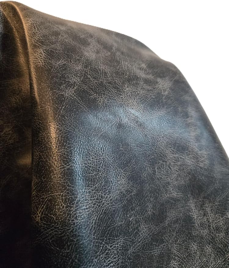 Black Vintage Distressed Soft Faux Leather Fabric PU Peta Approved Vegan - Image 5