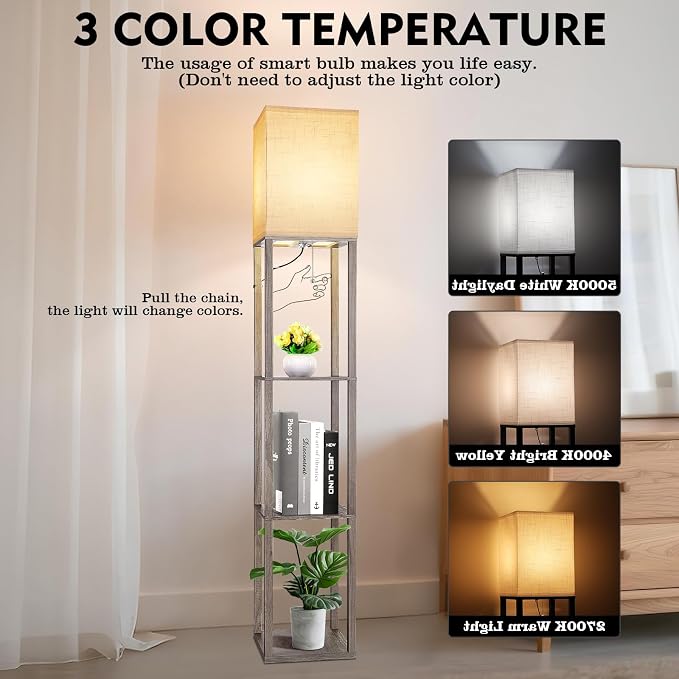 RUNTOP Floor Lamp with Shelves, Shelf Lamp with 3 Color Temperature LED Bulb - Image 2