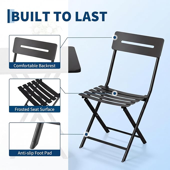 GarveeTech 3-Piece Folding Bistro Set, Heavy Duty Outdoor Patio Furniture - Image 4