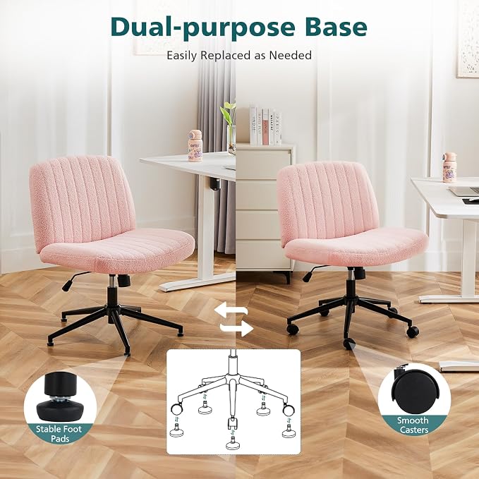 OLIXIS Criss Cross Chair with Wheels Wide Cross Legged Office Desk Vanity Chair - Image 6