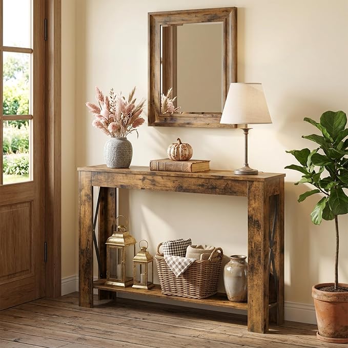 YATINEY Farmhouse Console Table, 39.4'' Small Narrow Entryway Table, Wood Couch - Image 6