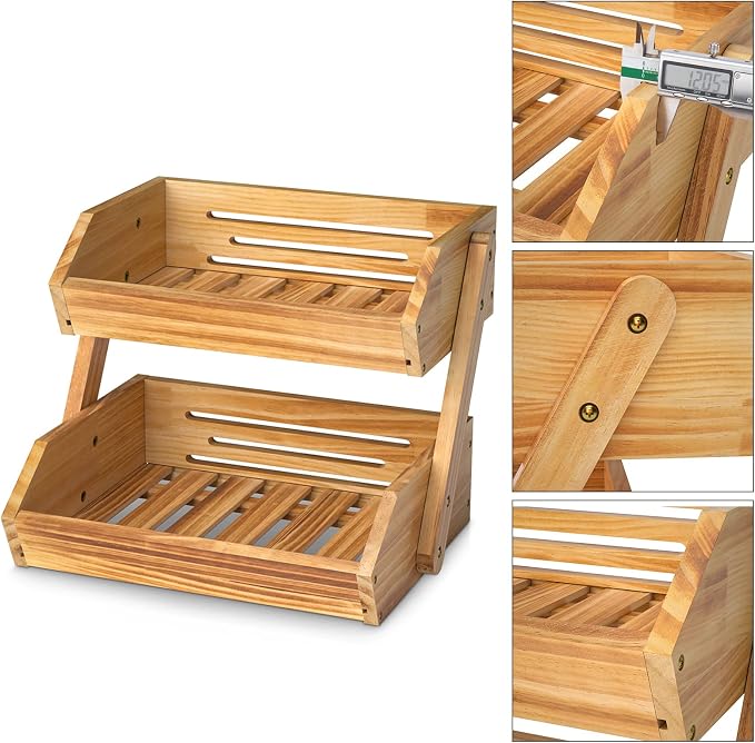 Merysen 2 Tier Wooden Fruit Basket - Image 3