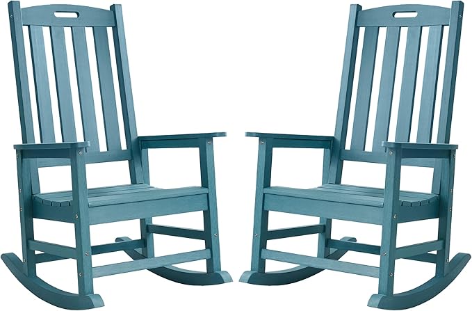 Psilvam Oversized Outdoor Rocking Chair Set of 2, HDPE Porch Rocker by PsilvamGardenFurniture