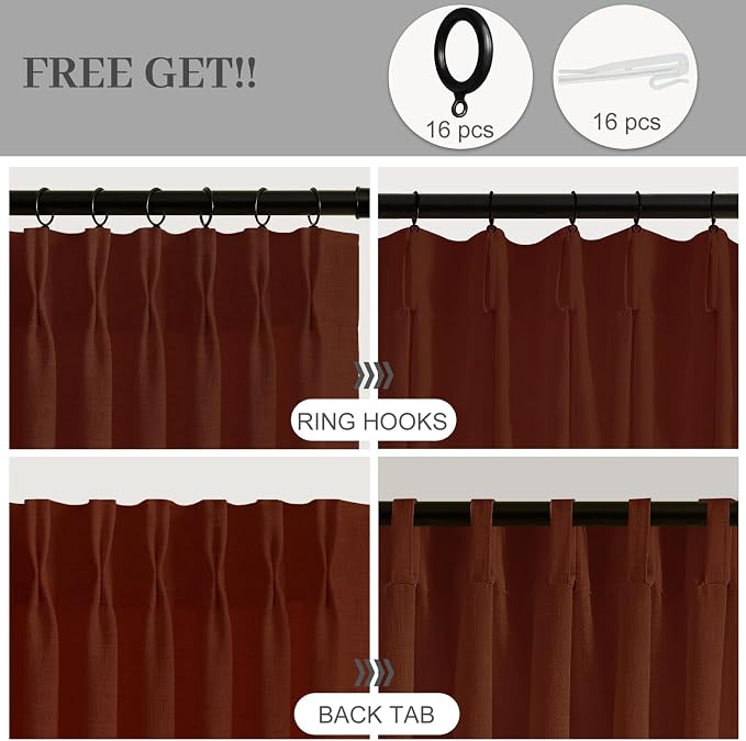 102 Inch Linen Curtains for Living Room, Pinch Pleated Curtain - Image 4