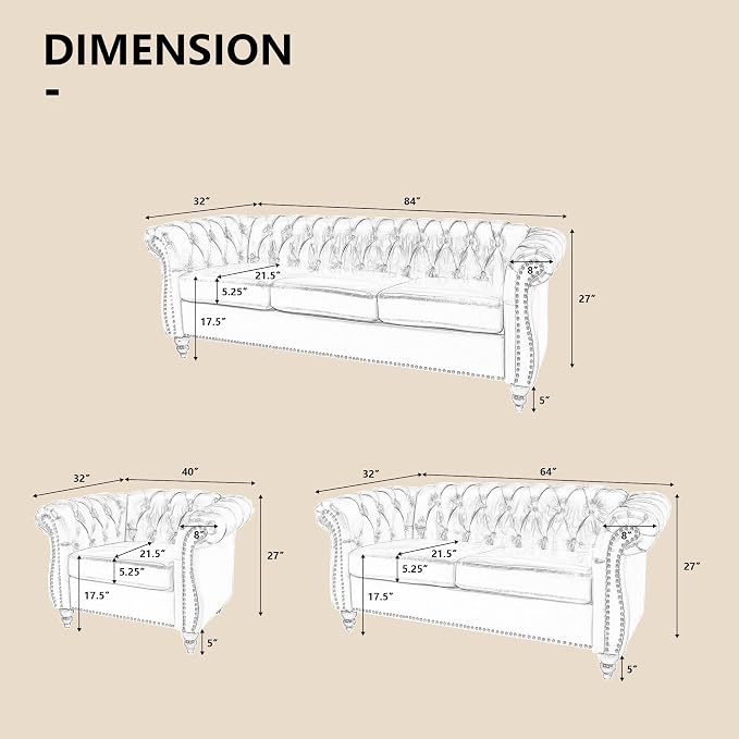 QHITTY 2 Piece Living Room Set, Sectional Chesterfield Sofa Chair Contemporary - Image 2