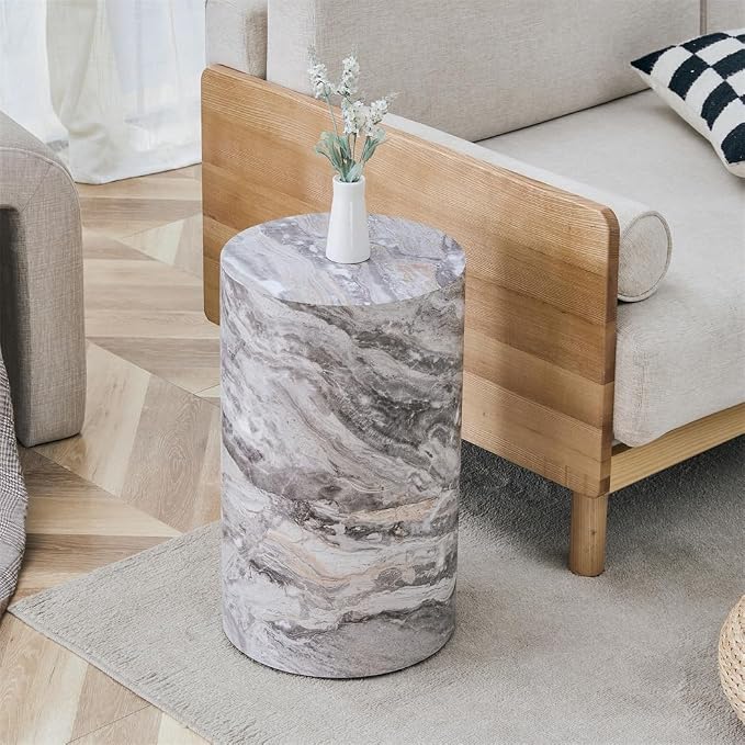 Round Coffee Table Set for 2, Modern Living Room Table Set, Faux Marble Wood - Image 6