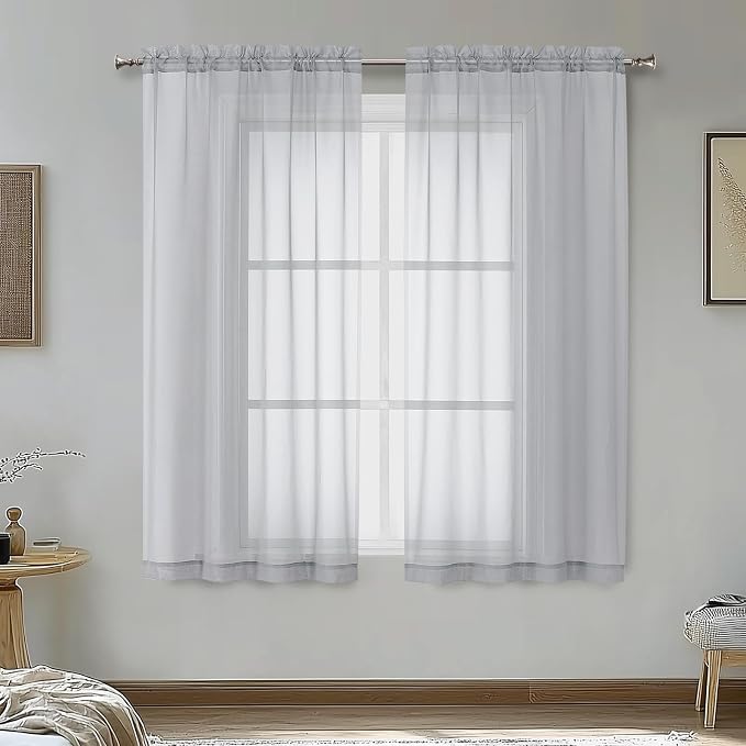 OVZME Light Grey Sheer Curtains 54 Inches Long 2 Panels by OVZME