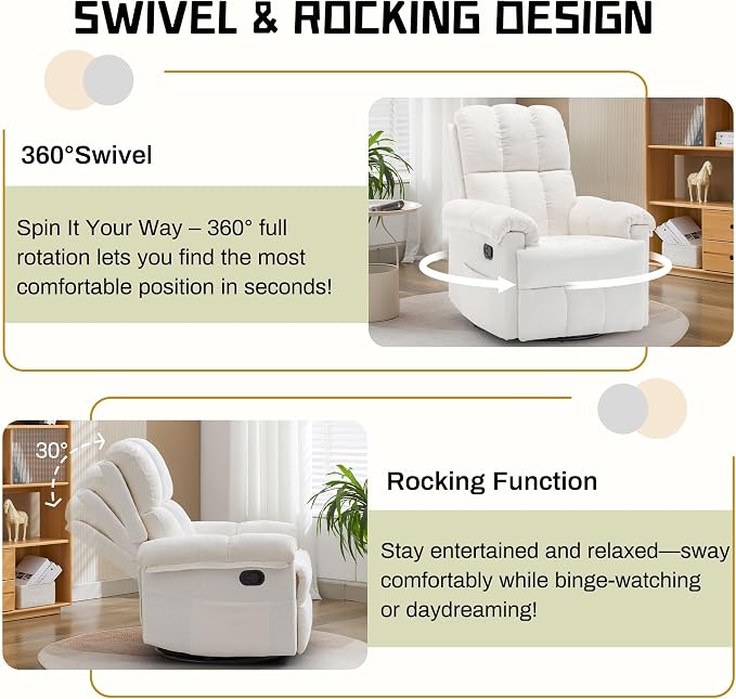 Korser Recliner Chair, Swivel Rocker Recliner Chair - Image 3