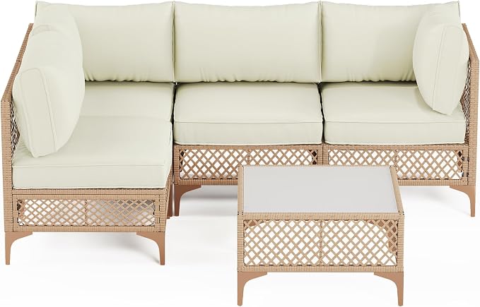 5-Piece Generous Patio Furniture Set, Wicker Outdoor Sectional Set - Image 6