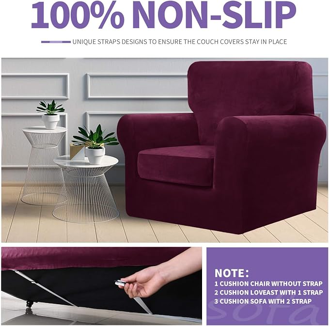 ZNSAYOTX Luxury Velvet Sofa Cover 3 Piece Stretch Loveseat Covers - Image 5