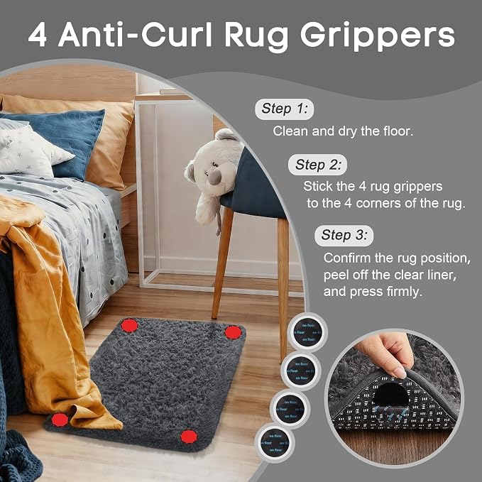 Ophanie Small Rug Washable Non Slip Throw Bedside Area Rugs, Fluffy Soft Mini - Image 3
