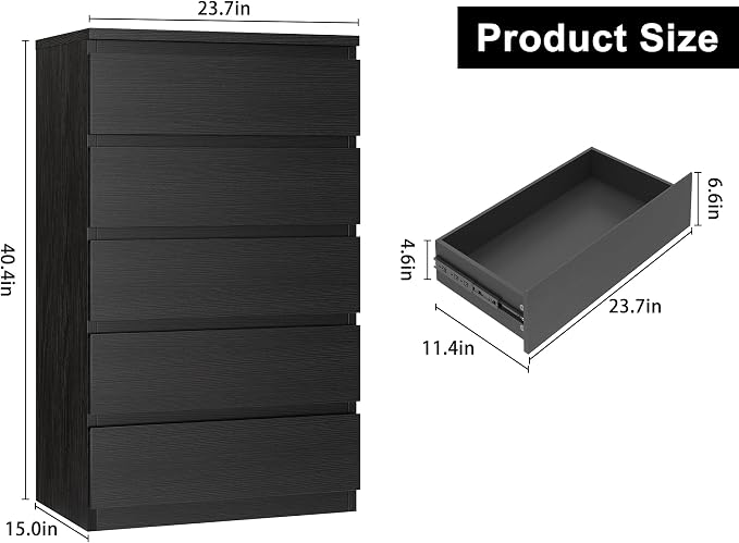 Jocoevol Black 5 Drawer Dresser - Image 2