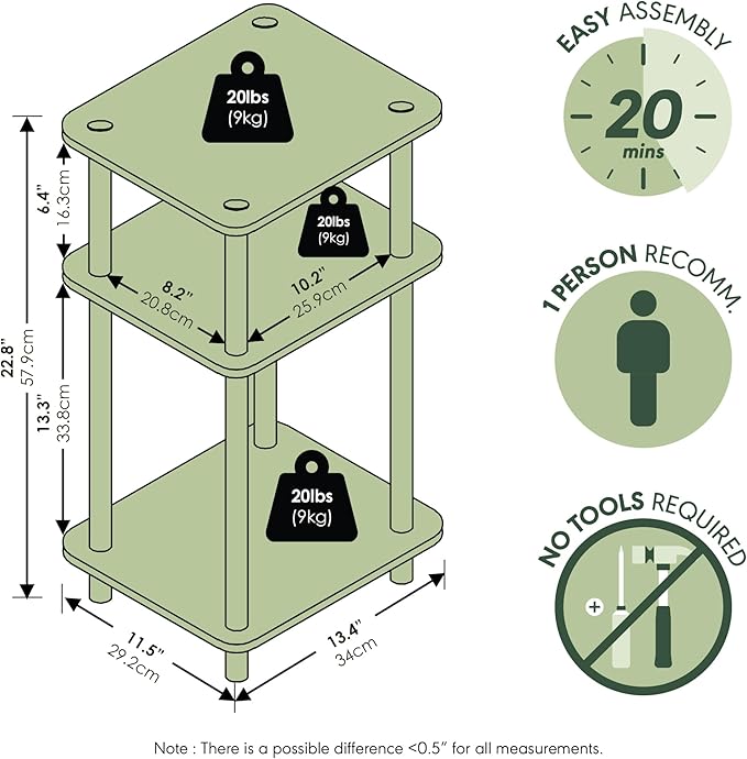Furinno JUST Side Table Set of 2, 3-Tier Modern End Tables, Open Shelves Night - Image 3