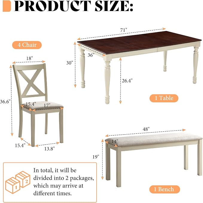 AMERLIFE 6-Piece Farmhouse Dining Table Set - Image 2