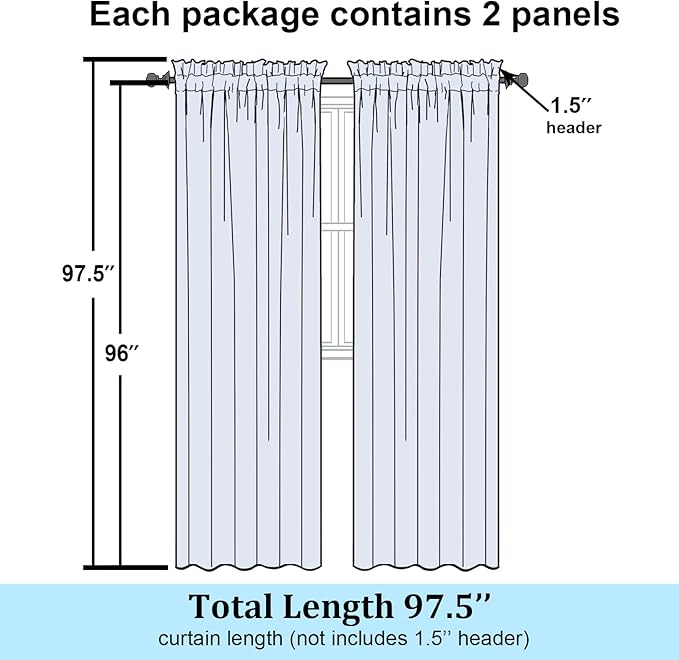 Simplebrand Grey Semi Sheer Curtains 96 Inches Long 2 Panels, Light Filtering - Image 7