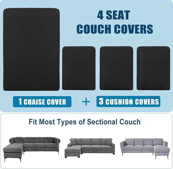 Water Repellent L Shaped Couch Covers, 4 Pieces Sofa Seat Cushion Slipcovers - Image 7